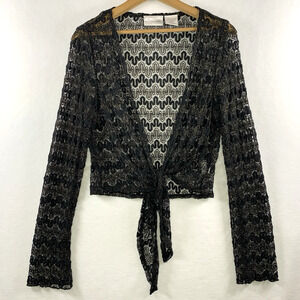VTG Womens Whimsigoth Sheer Metallic Tie Front Cardigan Sz XL Fairy Grunge Indie